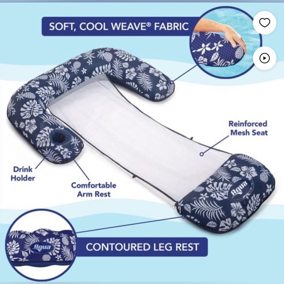 AQUA 3-in-1 Pool Chair Lounge, Pool Float for Adults, Adjustable Mesh & Footrest - Picture 3 of 5